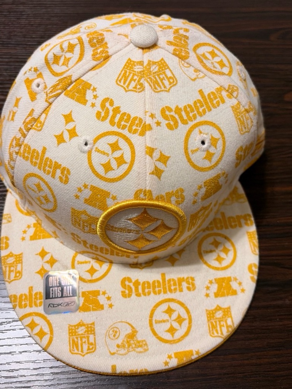 NFL Kids Cream and Yellow Steelers Allover Logo Cap